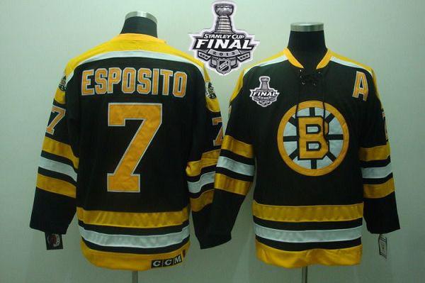 Bruins Stanley Cup Finals Patch #7 Phil Esposito Stitched Black CCM Throwback NHL Jersey