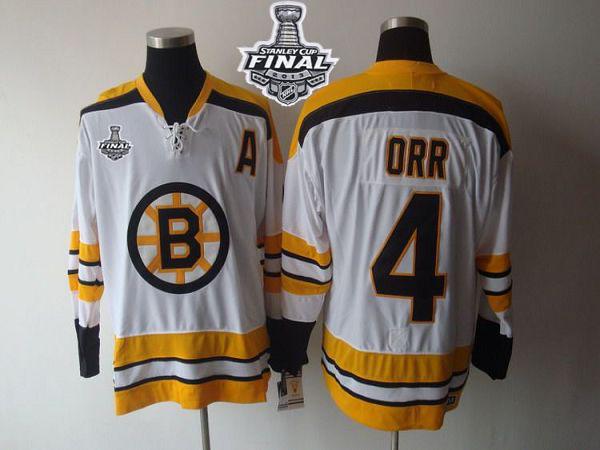 Bruins Stanley Cup Finals Patch #4 Bobby Orr CCM Throwback White Stitched NHL Jersey