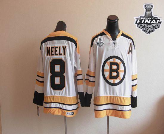 CCM Throwback Bruins Stanley Cup Finals Patch #8 Cam Neely White Stitched NHL Jersey