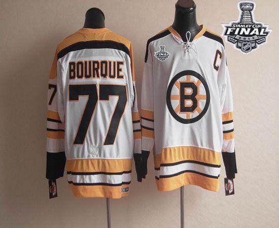 CCM Throwback Bruins Stanley Cup Finals Patch #77 Ray Bourque White Stitched NHL Jersey
