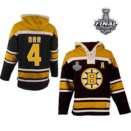 Bruins Stanley Cup Finals Patch #4 Bobby Orr Black Sawyer Hooded Sweatshirt Stitched NHL Jersey