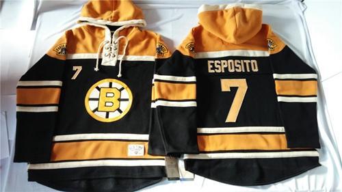 Bruins #7 Phil Esposito Black Sawyer Hooded Sweatshirt Stitched NHL Jersey