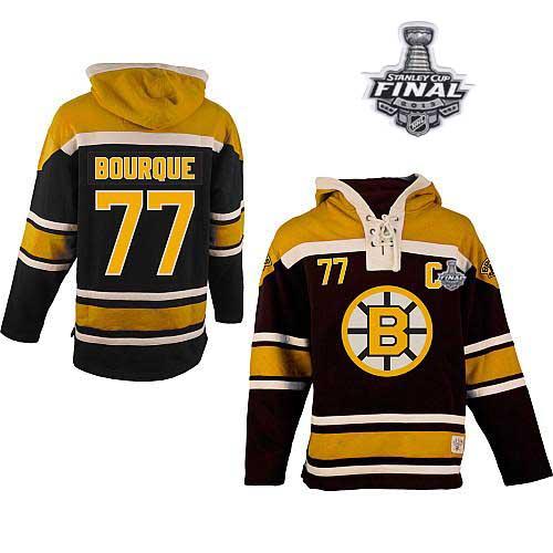 Bruins Stanley Cup Finals Patch #77 Ray Bourque Black Sawyer Hooded Sweatshirt Stitched NHL Jersey