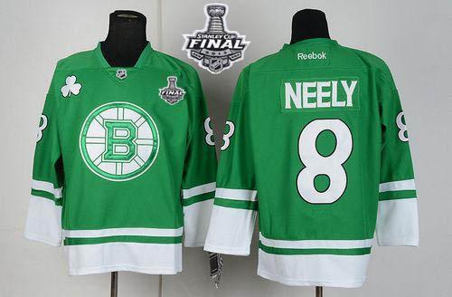Bruins Stanley Cup Finals Patch #8 Cam Neely Green St Patty's Day Stitched NHL Jersey