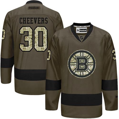 Bruins #30 Gerry Cheevers Green Salute to Service Stitched NHL Jersey