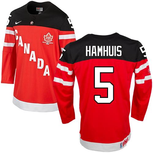 Olympic CA. #5 Dan Hamhuis Red 100th Anniversary Stitched NHL Jersey