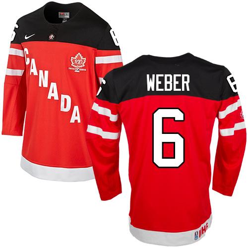 Olympic CA. #6 Shea Weber Red 100th Anniversary Stitched NHL Jersey