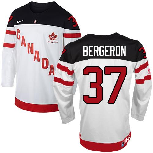 Olympic CA. #37 Patrice Bergeron White 100th Anniversary Stitched NHL Jersey
