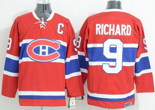 Canadiens #9 Maurice Richard Red CCM Throwback Stitched NHL Jersey