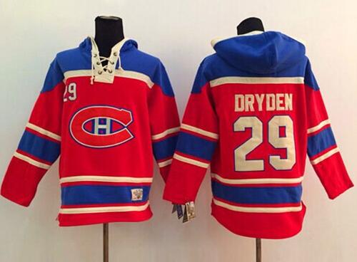 Canadiens #29 Ken Dryden Red Sawyer Hooded Sweatshirt Stitched NHL Jersey
