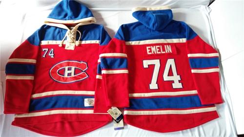 Canadiens #74 Alexei Emelin Red Sawyer Hooded Sweatshirt Stitched NHL Jersey