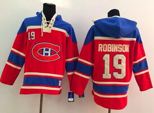 Canadiens #19 Larry Robinson Red Sawyer Hooded Sweatshirt Stitched NHL Jersey