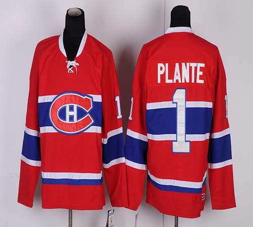 Canadiens #1 Jacques Plante Red CH CCM Throwback Stitched NHL Jersey