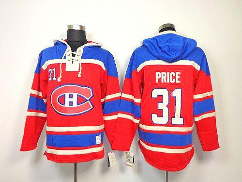 Canadiens #31 Carey Price Red Sawyer Hooded Sweatshirt Stitched NHL Jersey