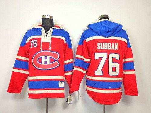 Canadiens #76 P.K Subban Red Sawyer Hooded Sweatshirt Stitched NHL Jersey
