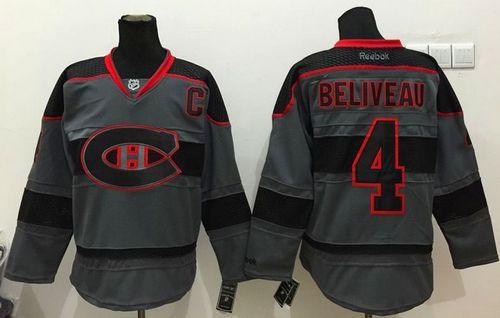 Canadiens #4 Jean Beliveau Charcoal Cross Check Fashion Stitched NHL Jersey