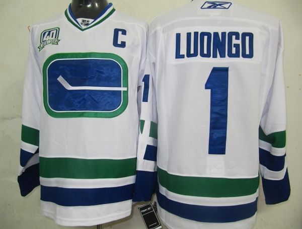 Canucks #1 Roberto Luongo Stitched White With 40TH Patch Third NHL Jersey
