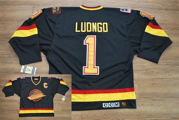 Canucks #1 Roberto Luongo Stitched Black CCM Throwback Vintage NHL Jersey