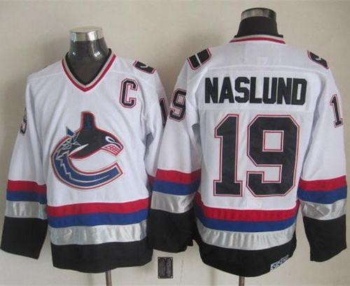 Canucks #19 Markus Naslund White/Black CCM Throwback Stitched NHL Jersey
