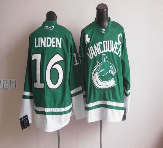 Canucks St Patty's Day #16 Trevor Linden Green Stitched NHL Jersey