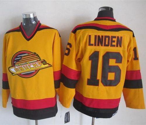 Canucks #16 Trevor Linden Gold CCM Throwback Stitched NHL Jersey