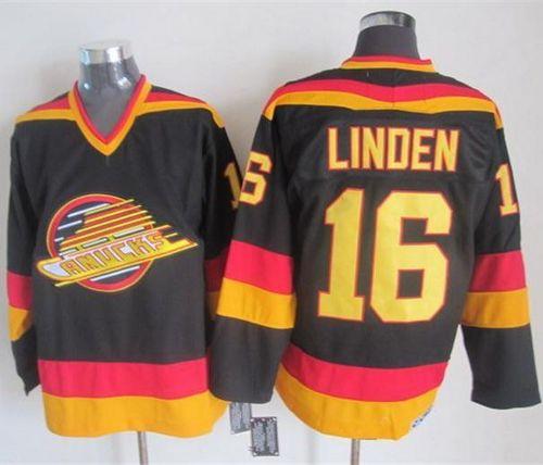 Canucks #16 Trevor Linden Black/Gold CCM Throwback Stitched NHL Jersey