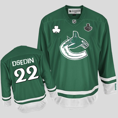 Canucks 2011 Stanley Cup Finals St Patty's Day #22 D.sedin Green Stitched NHL Jersey