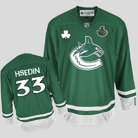 Canucks 2011 Stanley Cup Finals St Patty's Day #33 Henrik Sedin Green Stitched NHL Jersey