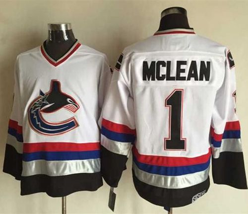 Canucks #1 Kirk Mclean White/Black CCM Throwback Stitched NHL Jersey