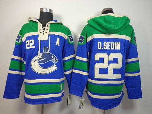 Canucks #22 Daniel Sedin Blue Sawyer Hooded Sweatshirt Stitched NHL Jersey