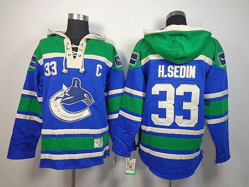 Canucks #33 Henrik Sedin Blue Sawyer Hooded Sweatshirt Stitched NHL Jersey