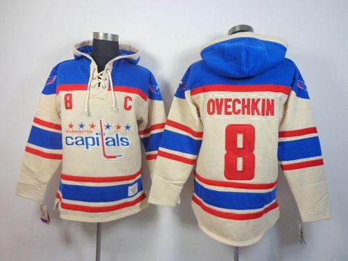 Capitals #8 Alex Ovechkin Cream Sawyer Hooded Sweatshirt Stitched NHL Jersey