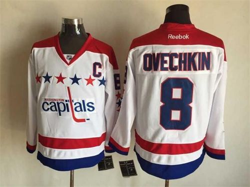 Capitals #8 Alex Ovechkin White Alternate Stitched NHL Jersey