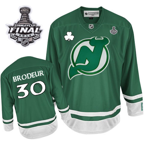 Devils St Patty's Day #30 Martin Brodeur 2012 Stanley Cup Finals Green Stitched NHL Jersey