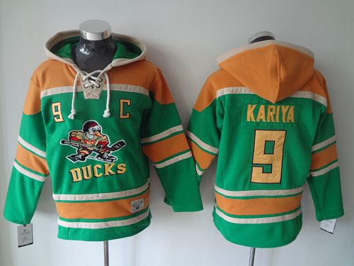 Ducks #9 Paul Kariya Green Sawyer Hooded Sweatshirt Stitched NHL Jersey