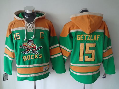 Ducks #15 Ryan Getzlaf Green Sawyer Hooded Sweatshirt Stitched NHL Jersey