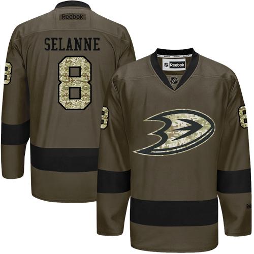 Ducks #8 Teemu Selanne Green Salute to Service Stitched NHL Jersey