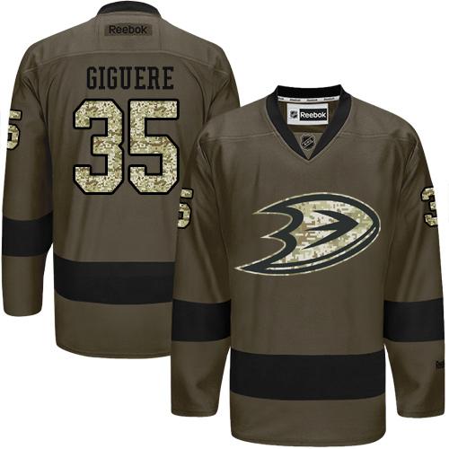 Ducks #35 Jean Sebastien Giguere Green Salute to Service Stitched NHL Jersey