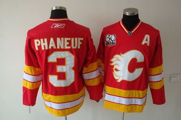 Flames #3 Dion Phaneuf Stitched Red with 30TH Patch NHL Jersey