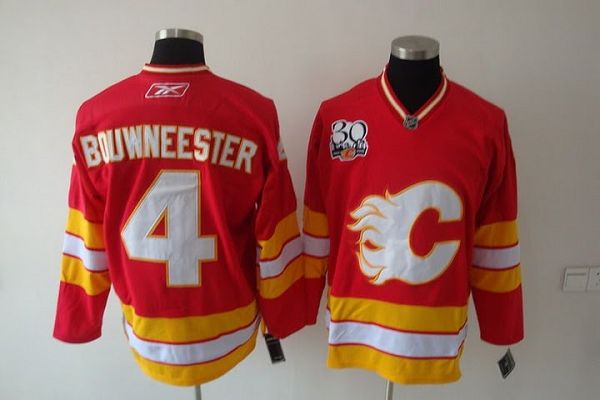 Flames #4 Jay Bouwmeester Stitched Red with 30TH Patch NHL Jersey