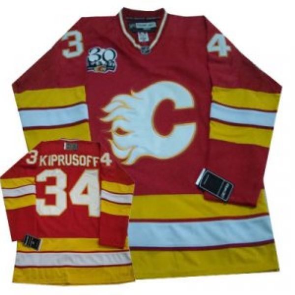 Flames #34 Miikka Kiprusoff Red with 30TH Patch NHL Jersey