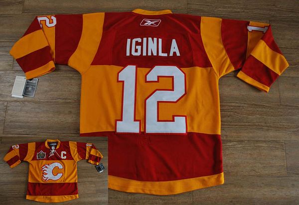 Flames #12 Jarome Iginla Stitched Red/Orange 2011 Winter Classic NHL Jersey