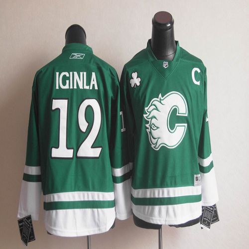 Flames #12 Jarome Iginla St. Patty's Day Green Stitched NHL Jersey