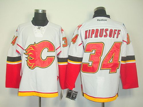 Flames #34 Miikka Kiprusoff Stitched White NHL Jersey
