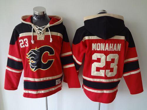 Flames #23 Sean Monahan Red Sawyer Hooded Sweatshirt Stitched NHL Jersey