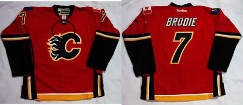 Flames #7 TJ Brodie Red Home Stitched NHL Jersey