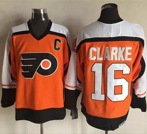 Flyers #16 Bobby Clarke Orange/Black CCM Throwback Stitched NHL Jersey
