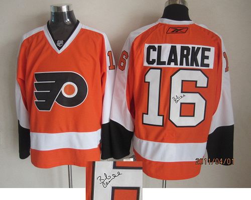 Flyers #16 Bobby Clarke Orange Autographed Stitched NHL Jersey