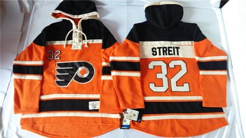 Flyers #32 Mark Streit Orange Sawyer Hooded Sweatshirt Stitched NHL Jersey
