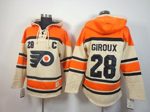 Flyers #28 Claude Giroux Cream Sawyer Hooded Sweatshirt Stitched NHL Jersey